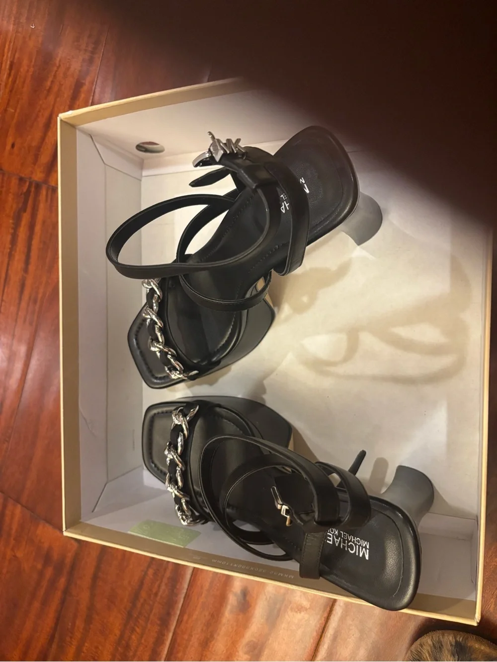 Michael Kors Black Platform Strappy Chain-Heel Sandals